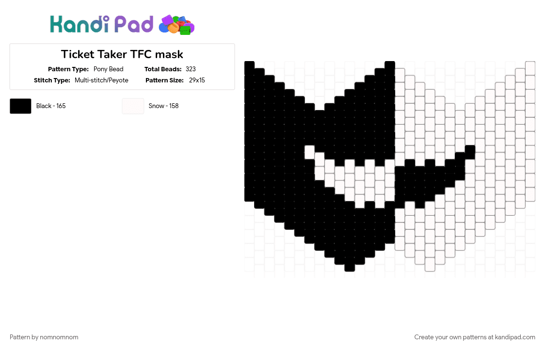 Ticket Taker TFC mask - Pony Bead Pattern by nomnomnom on Kandi Pad - black, cotdcircuses, tfc, the freak circus, ticket taker, white