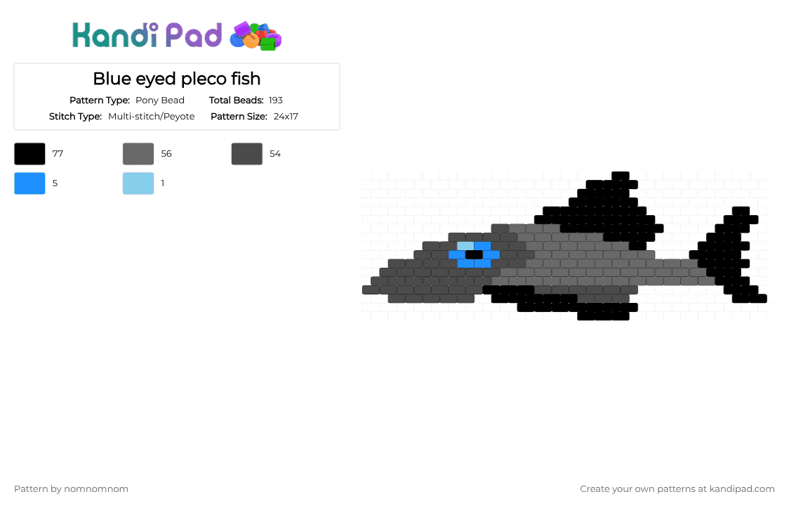 Blue eyed pleco fish - Pony Bead Pattern by nomnomnom on Kandi Pad - gray,fish,pleco,blue eyed