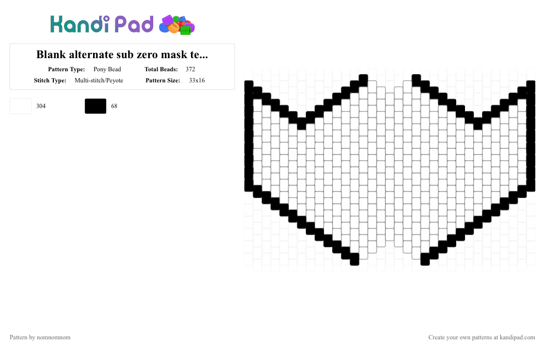 Blank alternate sub zero mask template - Pony Bead Pattern by nomnomnom on Kandi Pad - white,template,blank,mask