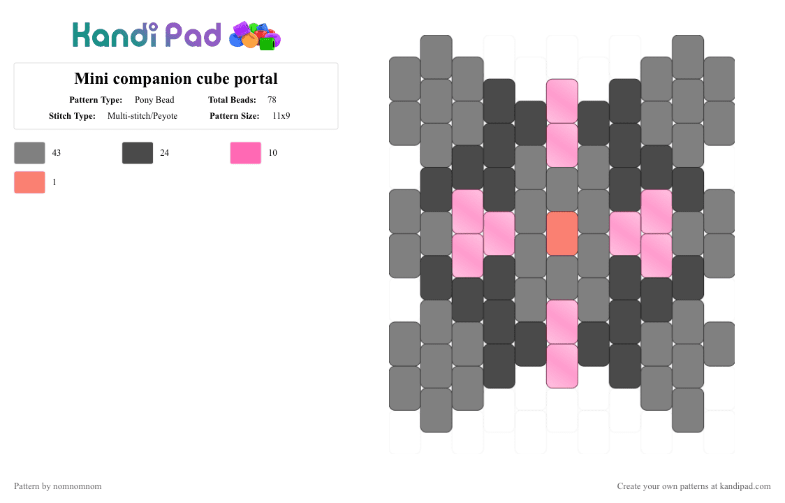 Mini companion cube portal - Pony Bead Pattern by nomnomnom on Kandi Pad - gray,brown,portal,cube,heart cube,friend