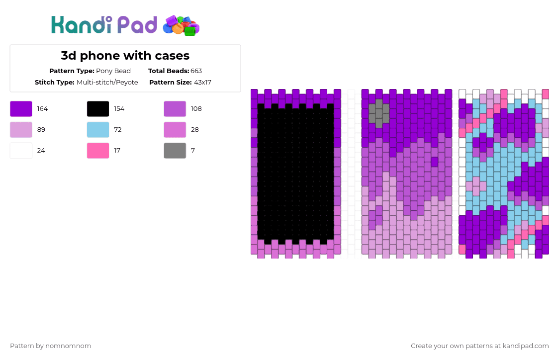 3d phone with cases - Pony Bead Pattern by nomnomnom on Kandi Pad - purple,pink,phone,magic