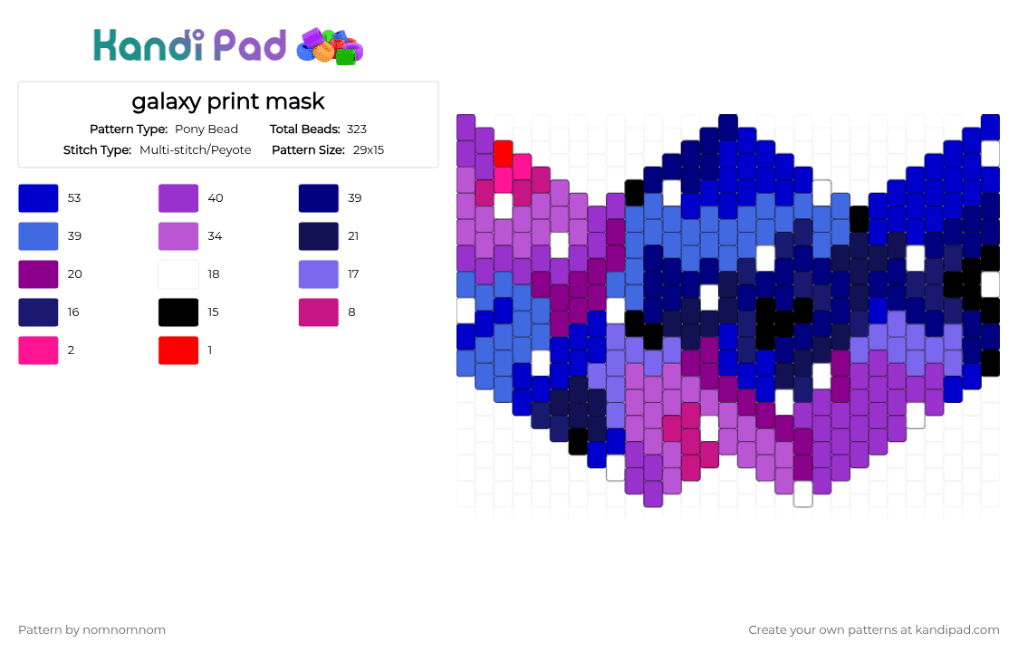 galaxy print mask - Pony Bead Pattern by nomnomnom on Kandi Pad - purple,cotdgalaxyprint,galaxy,space,swirly,mask,stars