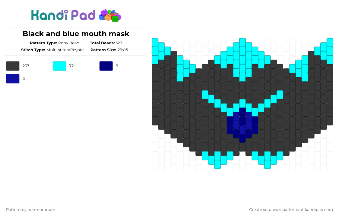Black and blue mouth mask - Pony Bead Pattern by nomnomnom on Kandi Pad - black,light blue,mask,mouth