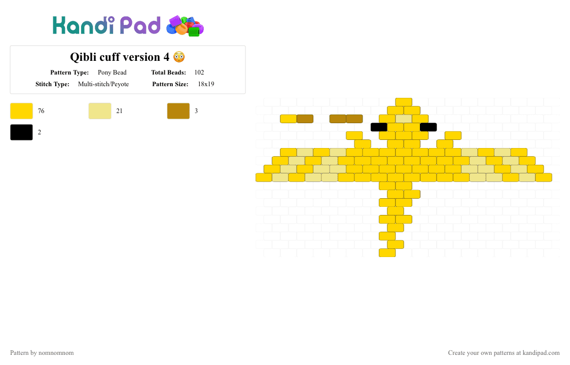 Qibli cuff version 4 😳 - Pony Bead Pattern by nomnomnom on Kandi Pad - yellow