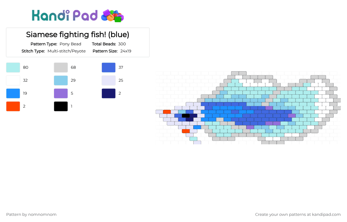 Siamese fighting fish! (blue) - Pony Bead Pattern by nomnomnom on Kandi Pad - light blue,fish,betta