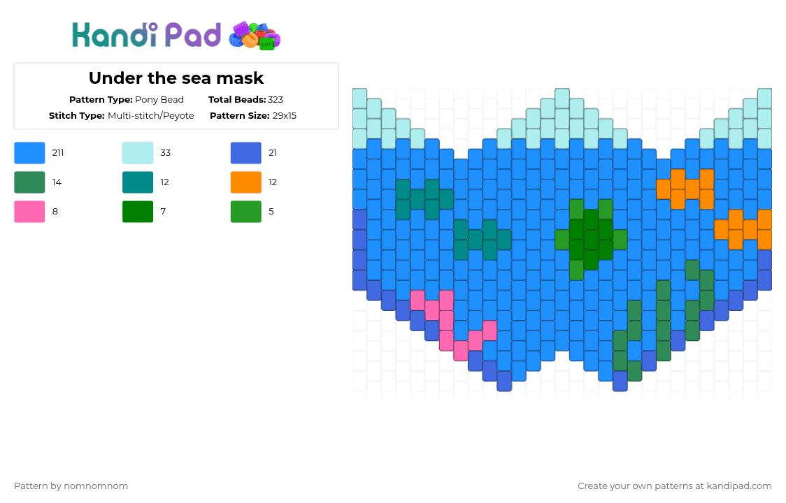 Under the sea mask - Pony Bead Pattern by nomnomnom on Kandi Pad - light blue,ocean,cotdoceans