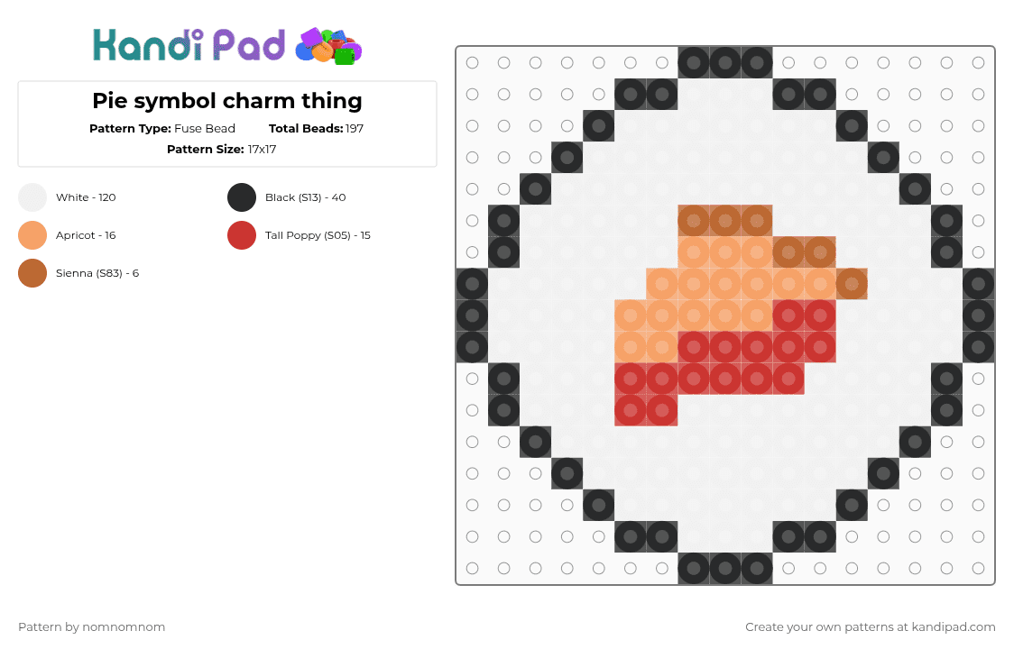 Pie symbol charm thing - Fuse Bead Pattern by nomnomnom on Kandi Pad - white,orange,red,pi,pie,yummers