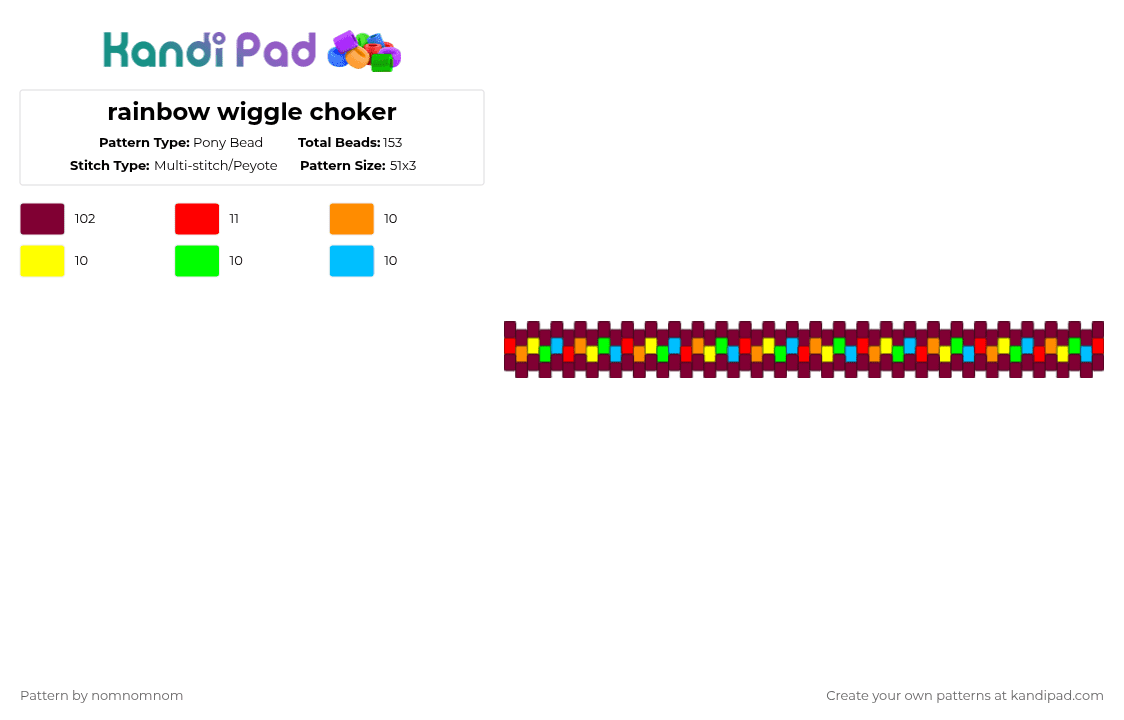 rainbow wiggle choker - Pony Bead Pattern by nomnomnom on Kandi Pad - brown