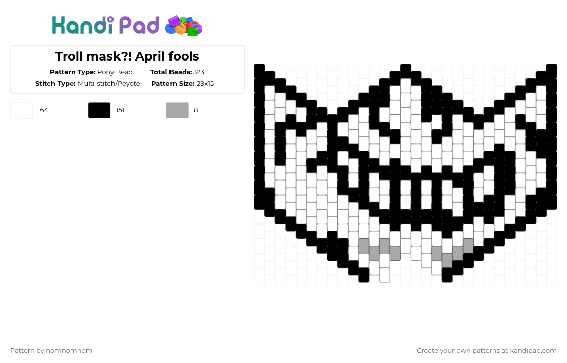 Troll mask?! April fools - Pony Bead Pattern by nomnomnom on Kandi Pad - white,april fools,troll,cotdaprilfoolsday2026