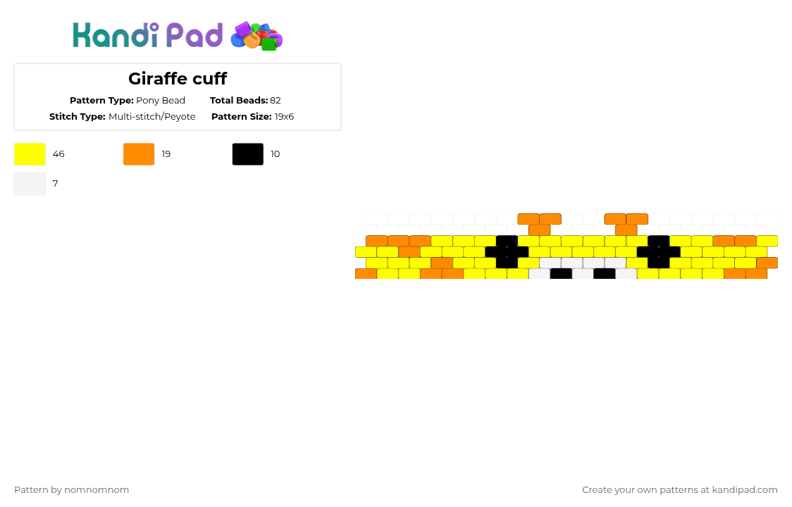 Giraffe cuff - Pony Bead Pattern by nomnomnom on Kandi Pad - orange,yellow,cuff,giraffe