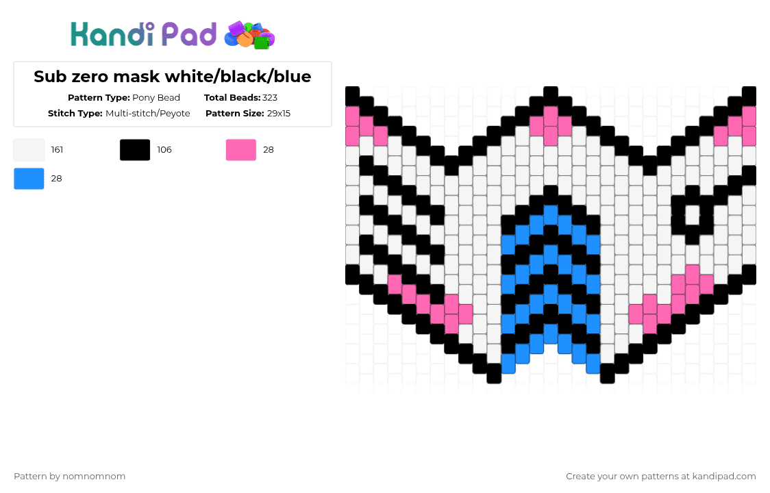 Sub zero mask white/black/blue - Pony Bead Pattern by nomnomnom on Kandi Pad - white,pink,light blue
