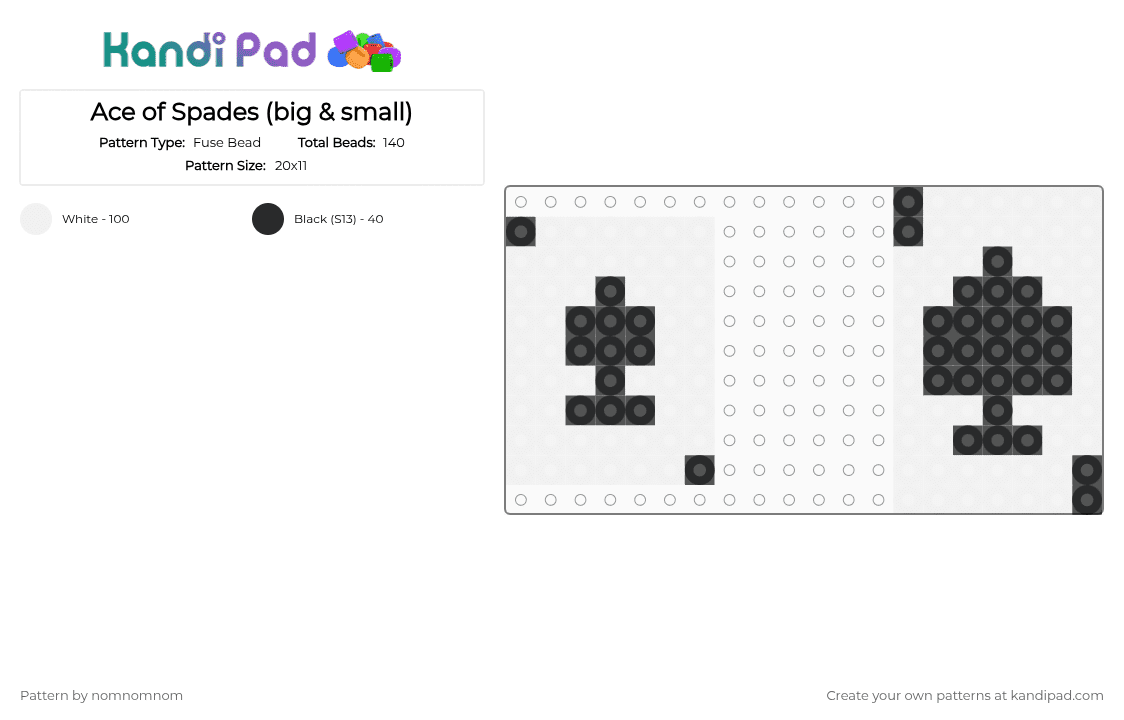 Ace of Spades (big & small) - Fuse Bead Pattern by nomnomnom on Kandi Pad - black,white,cotdmystery,ace,spades,ace of spades,card