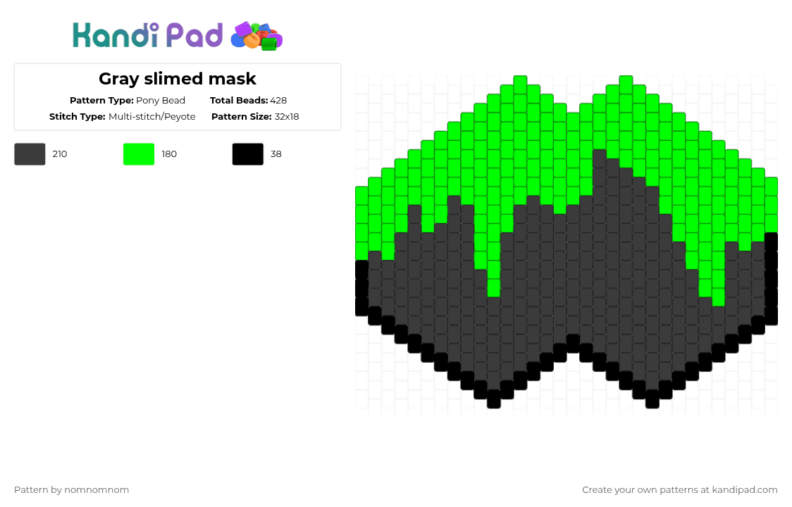 Gray slimed mask - Pony Bead Pattern by nomnomnom on Kandi Pad - green,black