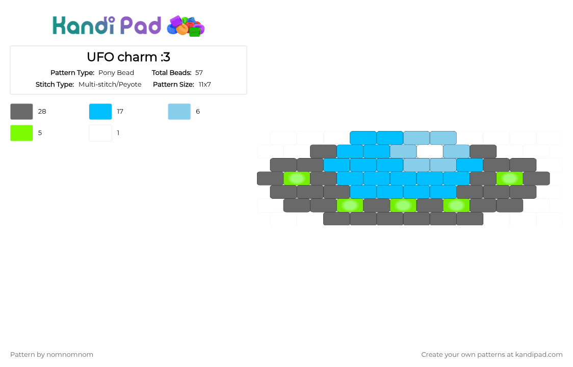 UFO charm :3 - Pony Bead Pattern by nomnomnom on Kandi Pad - light blue,gray,ufo,unidentified flying object,alien,space