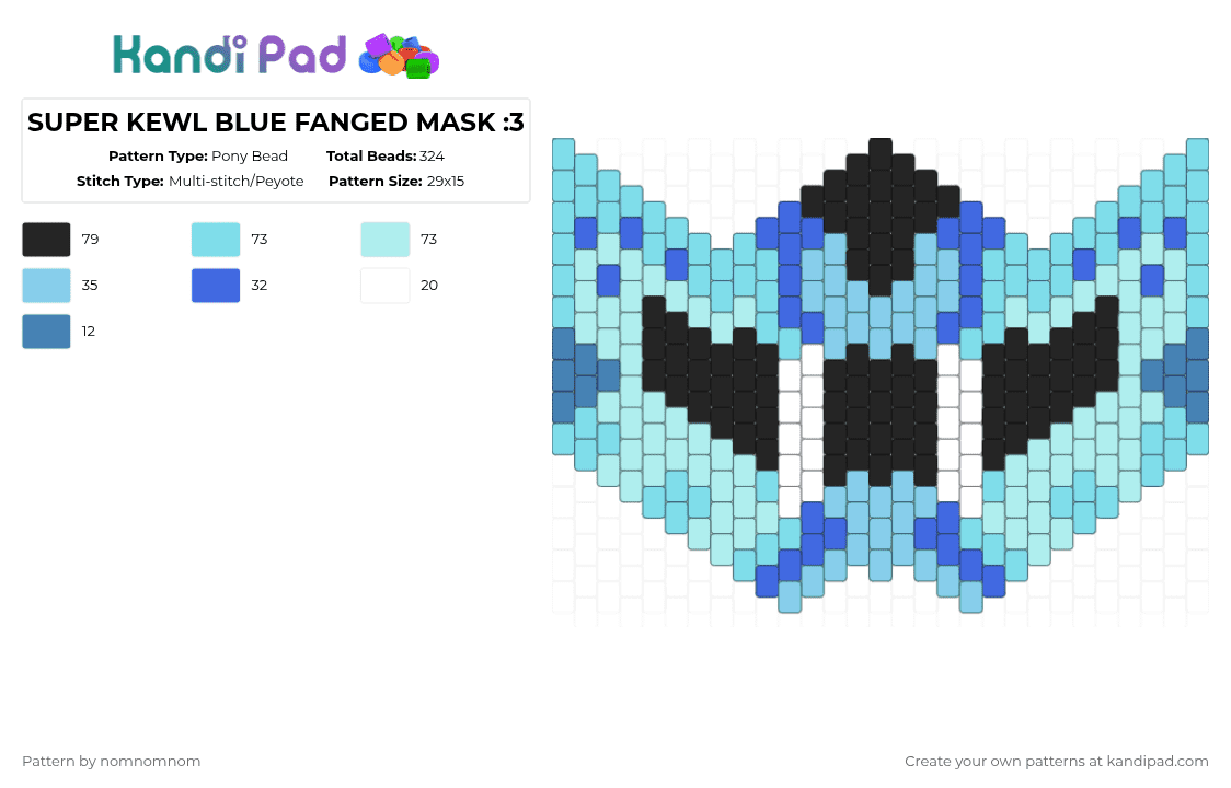 SUPER KEWL BLUE FANGED MASK :3 - Pony Bead Pattern by nomnomnom on Kandi Pad - light blue,mask,furry