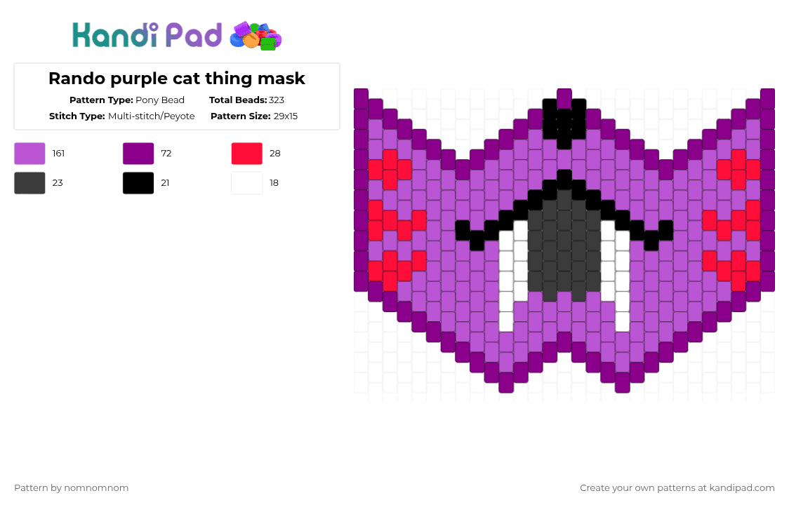 Rando purple cat thing mask - Pony Bead Pattern by nomnomnom on Kandi Pad - pink