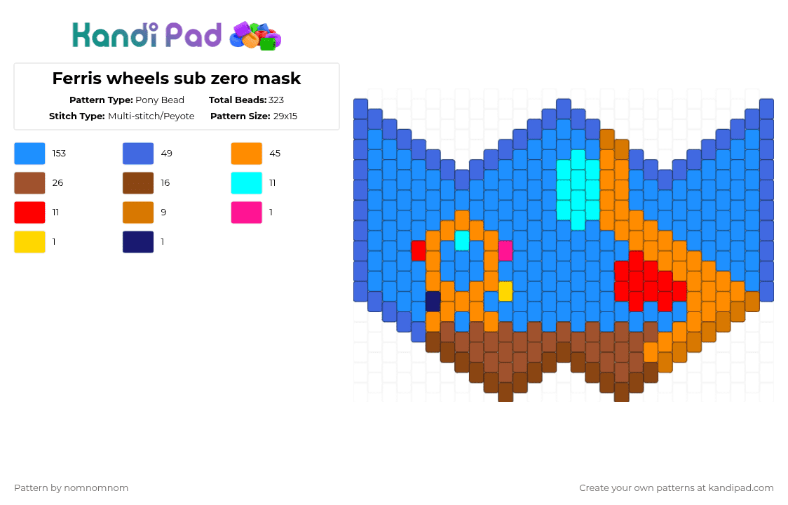 Ferris wheels sub zero mask - Pony Bead Pattern by nomnomnom on Kandi Pad - blue,light blue,orange,red,cotdferriswheels