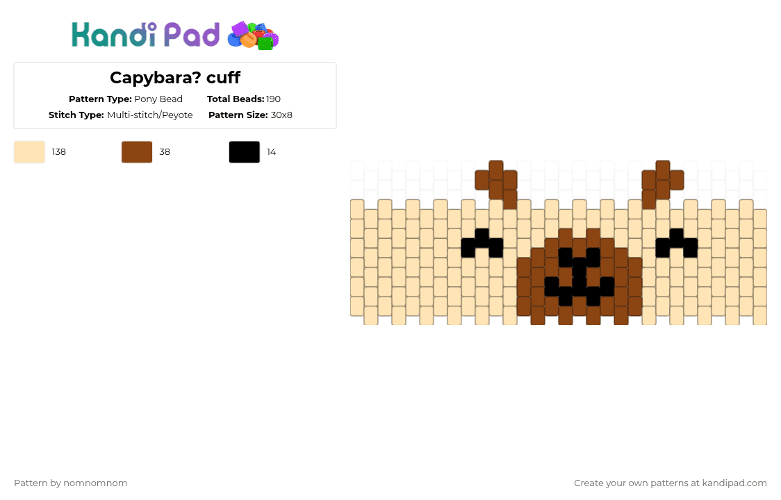 Capybara? cuff - Pony Bead Pattern by nomnomnom on Kandi Pad - beige,cotdcuteanimals,num num num