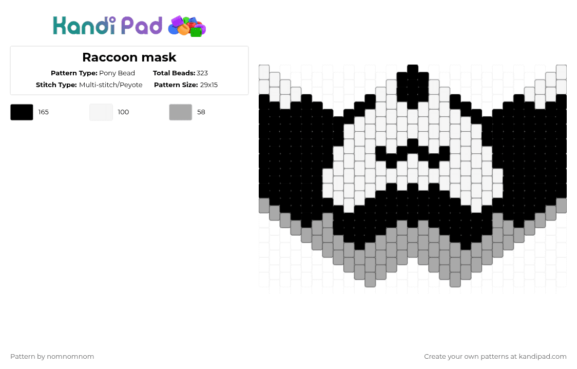 Raccoon mask - Pony Bead Pattern by nomnomnom on Kandi Pad - white,beige,cotdraccoons,raccoon