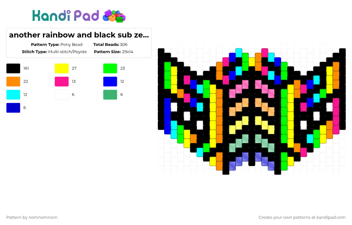 another rainbow and black sub zero mask - Pony Bead Pattern by nomnomnom on Kandi Pad - black,green,yellow,orange