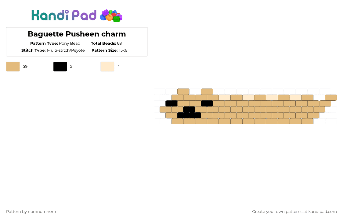Baguette Pusheen charm - Pony Bead Pattern by nomnomnom on Kandi Pad - beige,pusheen,cat,bread,baguette,cotdbread