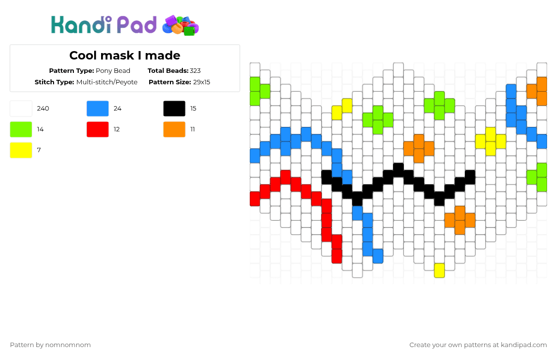 Cool mask I made - Pony Bead Pattern by nomnomnom on Kandi Pad - white,green,light blue,mask