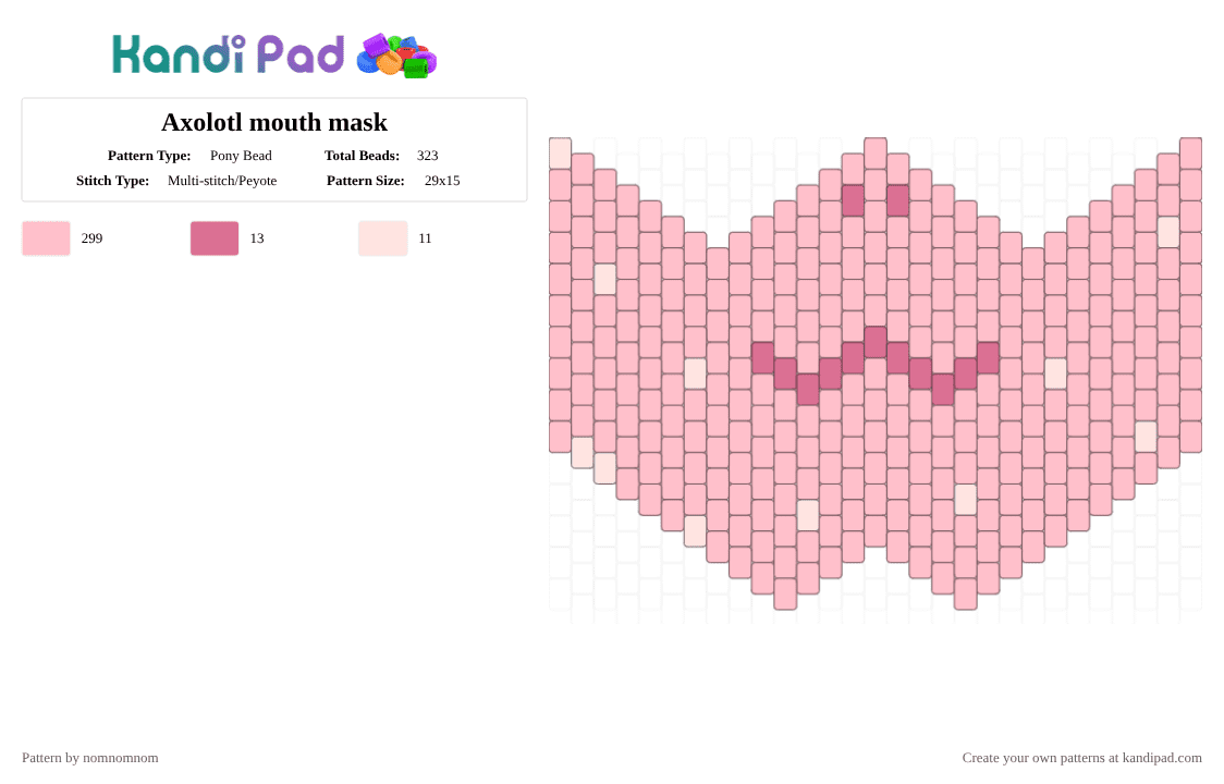 Axolotl mouth mask - Pony Bead Pattern by nomnomnom on Kandi Pad - pink,axolotl,mouth