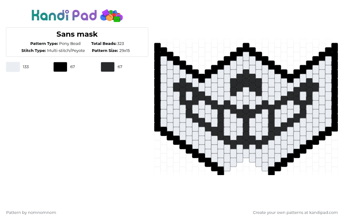 Sans mask - Pony Bead Pattern by nomnomnom on Kandi Pad - black,white