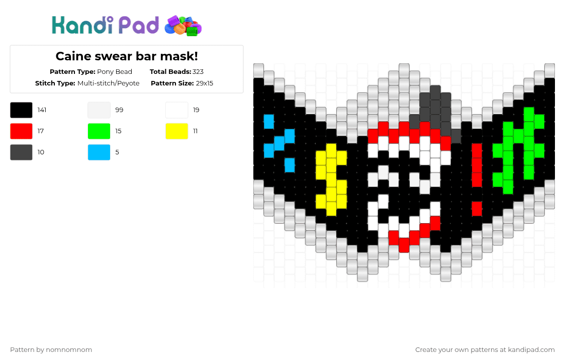 Caine swear bar mask! - Pony Bead Pattern by nomnomnom on Kandi Pad - black,white,red,green,caine,tadc,the amazing digital circus,censor,sear bar