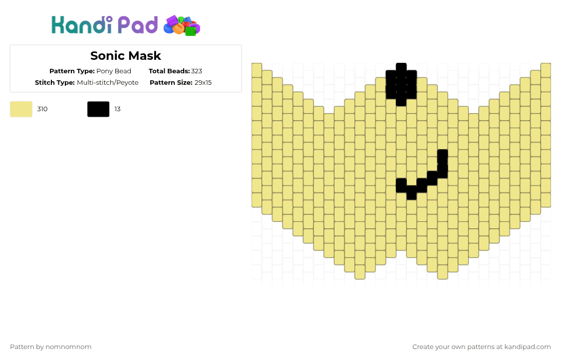Sonic Mask - Pony Bead Pattern by nomnomnom on Kandi Pad - yellow,sonic