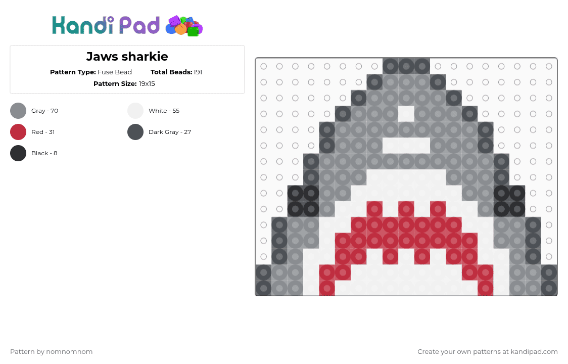 Jaws sharkie - Fuse Bead Pattern by nomnomnom on Kandi Pad - gray,jaws,shark