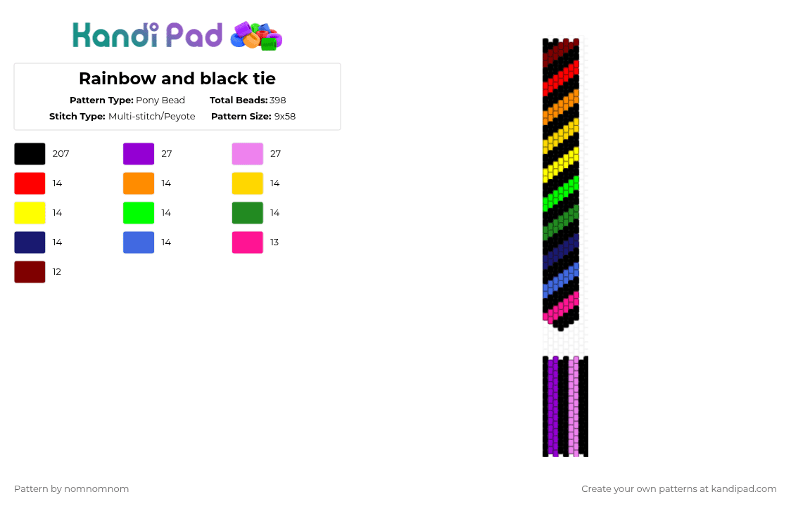 Rainbow and black tie - Pony Bead Pattern by nomnomnom on Kandi Pad - black,pink,green,colorful,tie