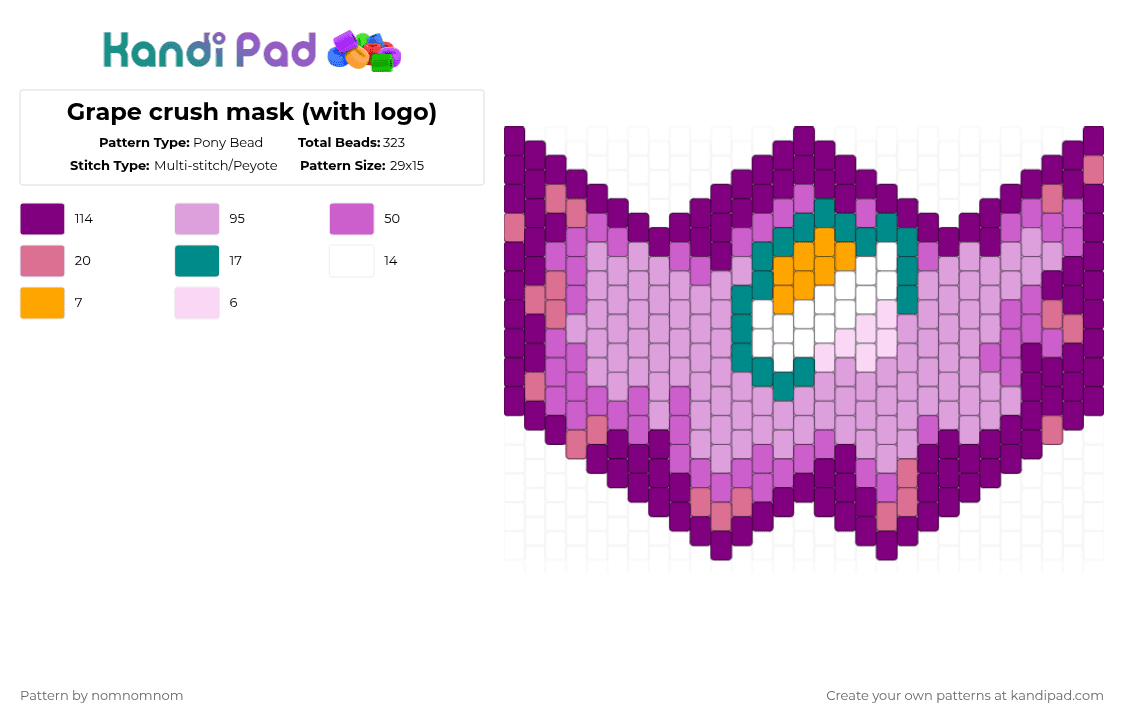 Grape crush mask (with logo) - Pony Bead Pattern by nomnomnom on Kandi Pad - pink,soda,crush,grape,cotdsoftdrinks
