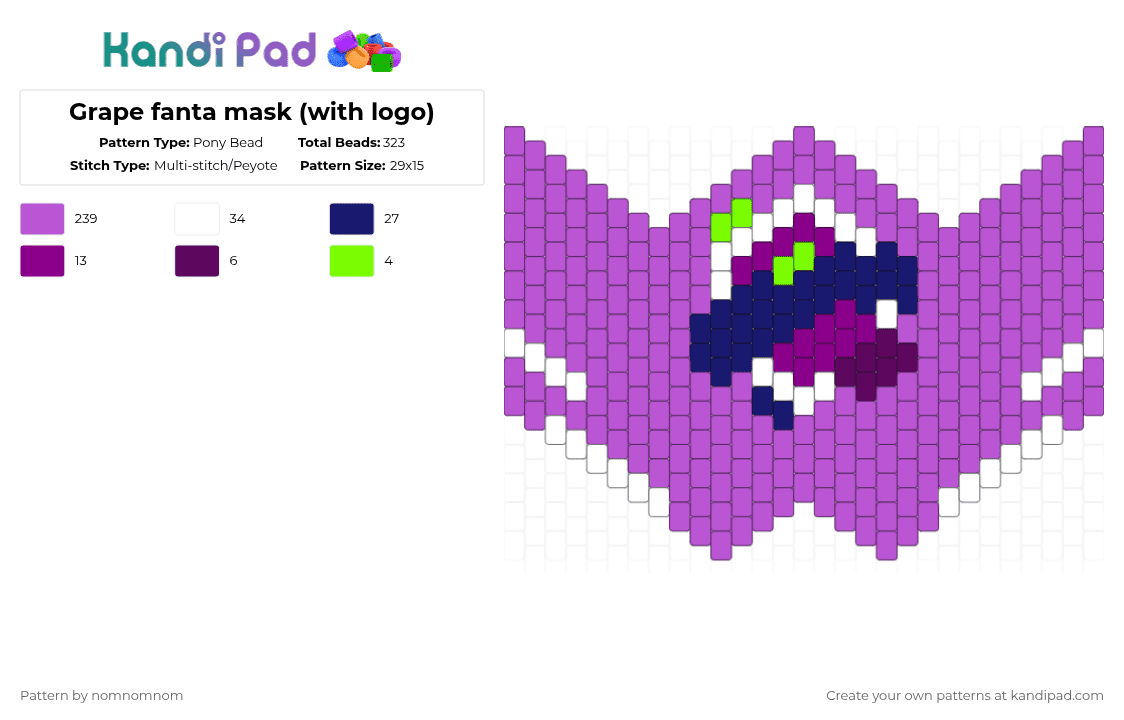 Grape fanta mask (with logo) - Pony Bead Pattern by nomnomnom on Kandi Pad - pink,cotdsoftdrinks,fanta,soda,grape