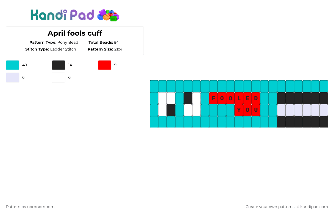 April fools cuff - Pony Bead Pattern by nomnomnom on Kandi Pad - light blue,april fools,square stitch,cotdaprilfoolsday2026