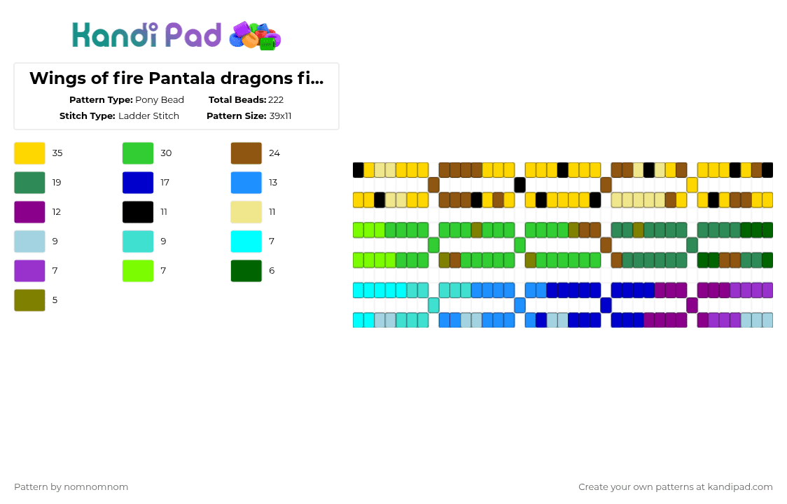 Wings of fire Pantala dragons fishtail cuff - Pony Bead Pattern by nomnomnom on Kandi Pad - light blue,green,yellow,wof,wings of fire,pantala,fishtail
