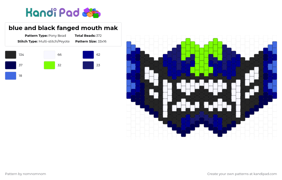 blue and black fanged mouth mak - Pony Bead Pattern by nomnomnom on Kandi Pad - purple