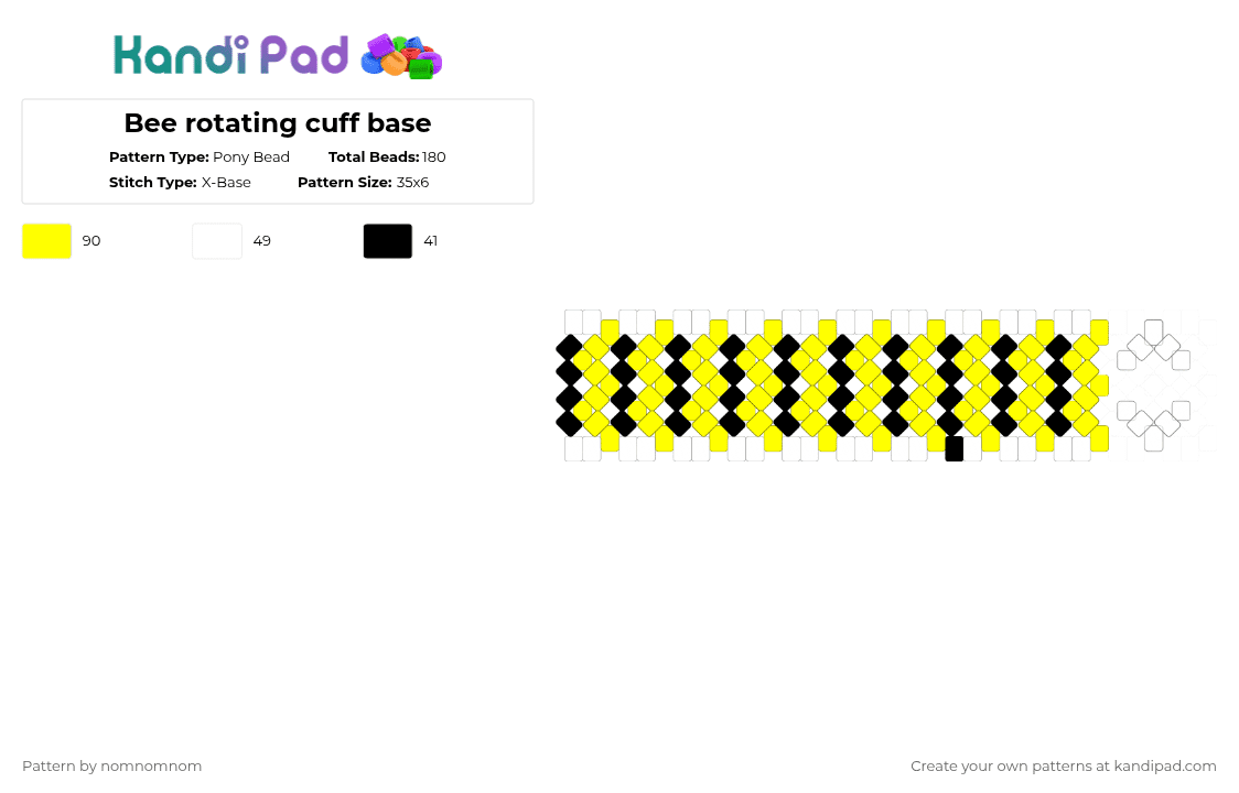 Bee rotating cuff base - Pony Bead Pattern by nomnomnom on Kandi Pad - yellow,white,bee,rotating