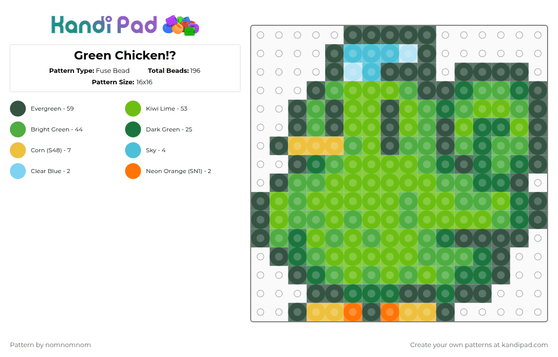 Green Chicken!? - Fuse Bead Pattern by nomnomnom on Kandi Pad - gray,green,strange,chicken,cotdcuteanimals
