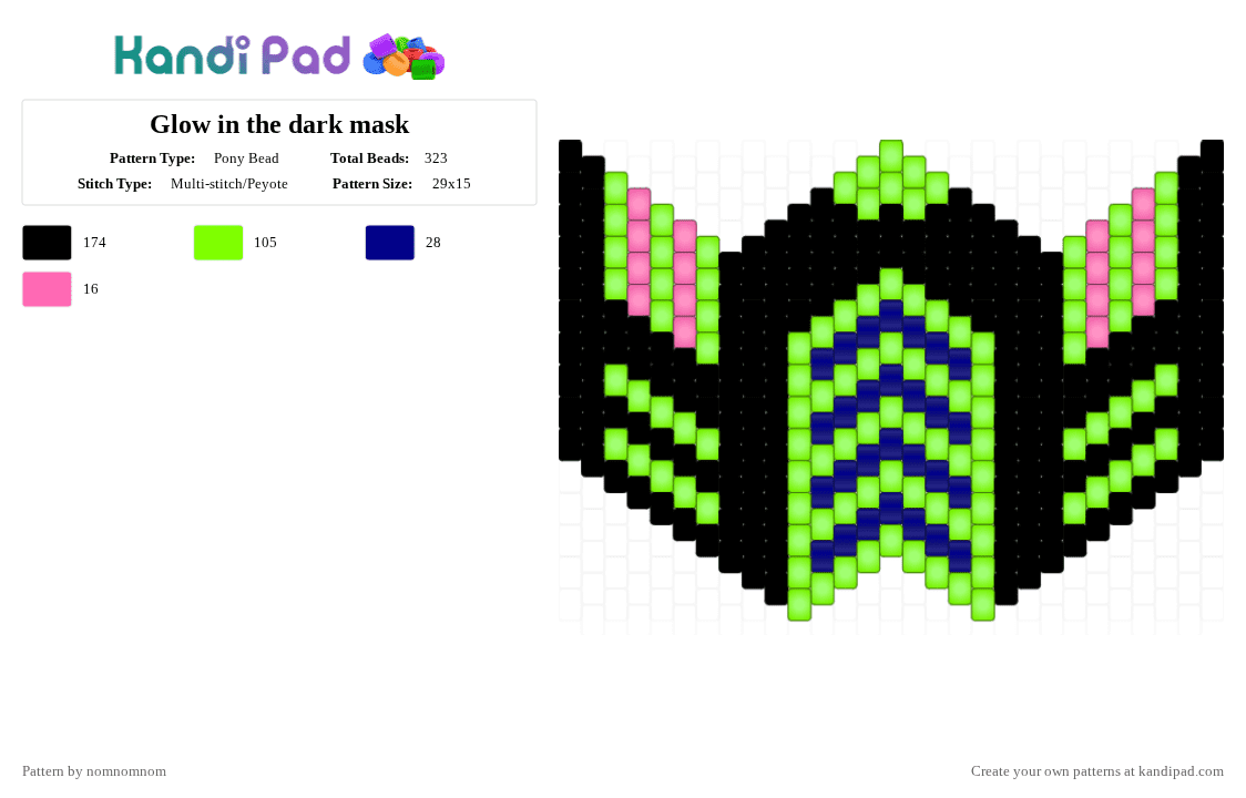 Glow in the dark mask - Pony Bead Pattern by nomnomnom on Kandi Pad - green,glow in the dark,gitd,night