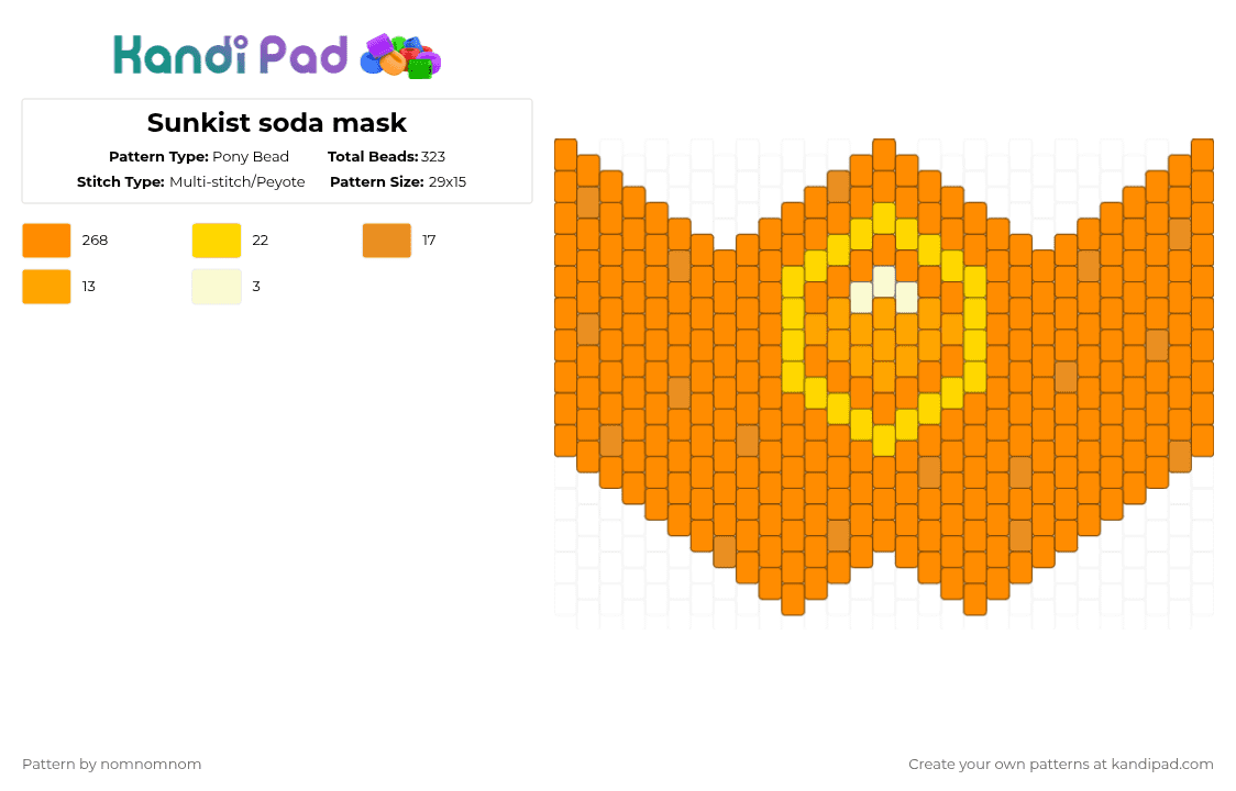 Sunkist soda mask - Pony Bead Pattern by nomnomnom on Kandi Pad - orange,soda,sunkist