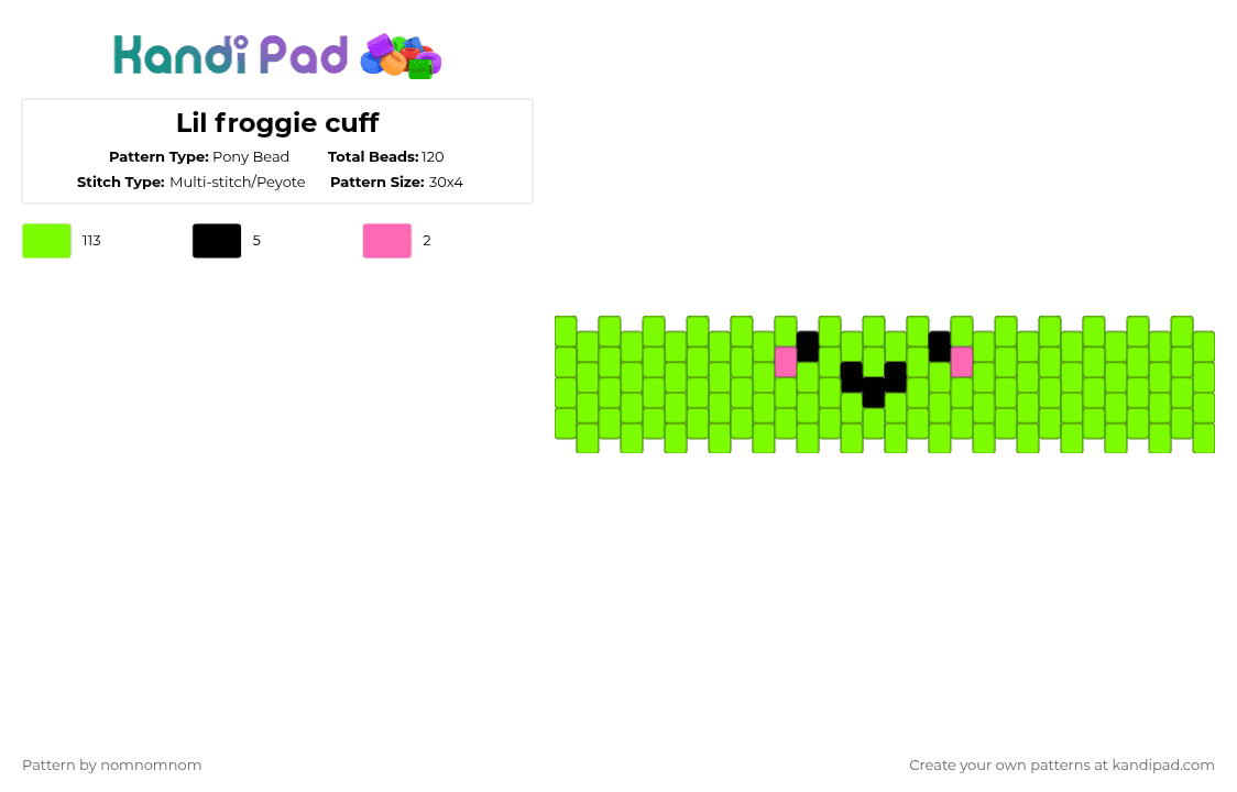 Lil froggie cuff - Pony Bead Pattern by nomnomnom on Kandi Pad - green