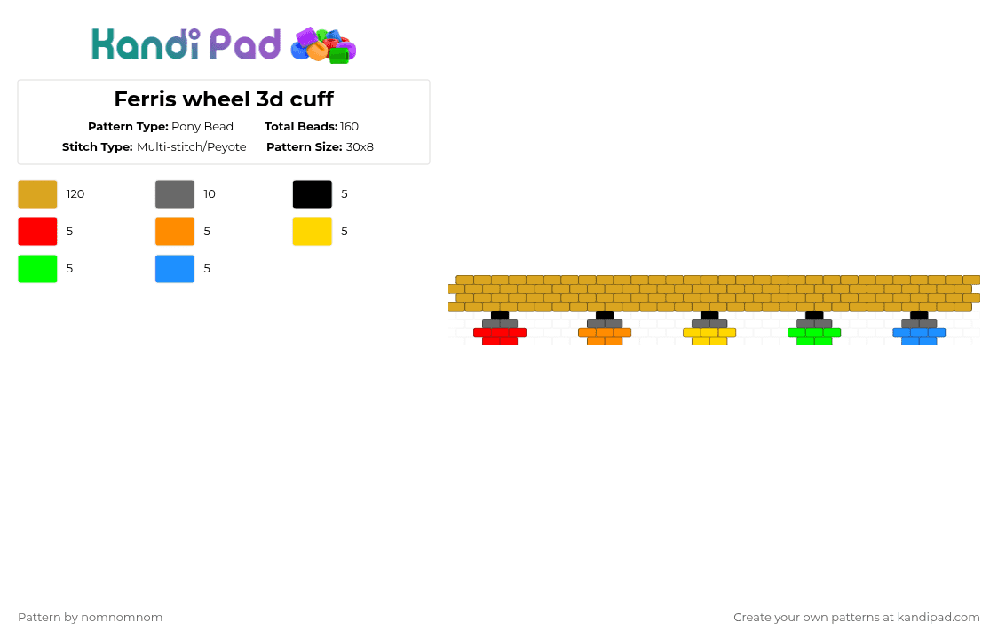 Ferris wheel 3d cuff - Pony Bead Pattern by nomnomnom on Kandi Pad - orange,cotdferriswheels