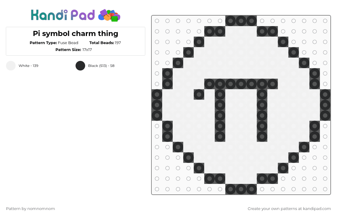 Pi symbol charm thing - Fuse Bead Pattern by nomnomnom on Kandi Pad - black,white,pi,math