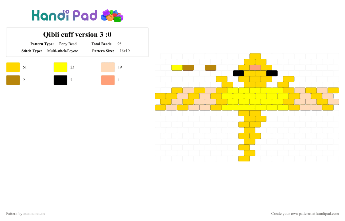 Qibli cuff version 3 :0 - Pony Bead Pattern by nomnomnom on Kandi Pad - yellow,wof,qibli