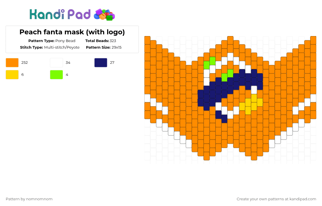 Peach fanta mask (with logo) - Pony Bead Pattern by nomnomnom on Kandi Pad - orange,cotdsoftdrinks,fanta,peach,soda