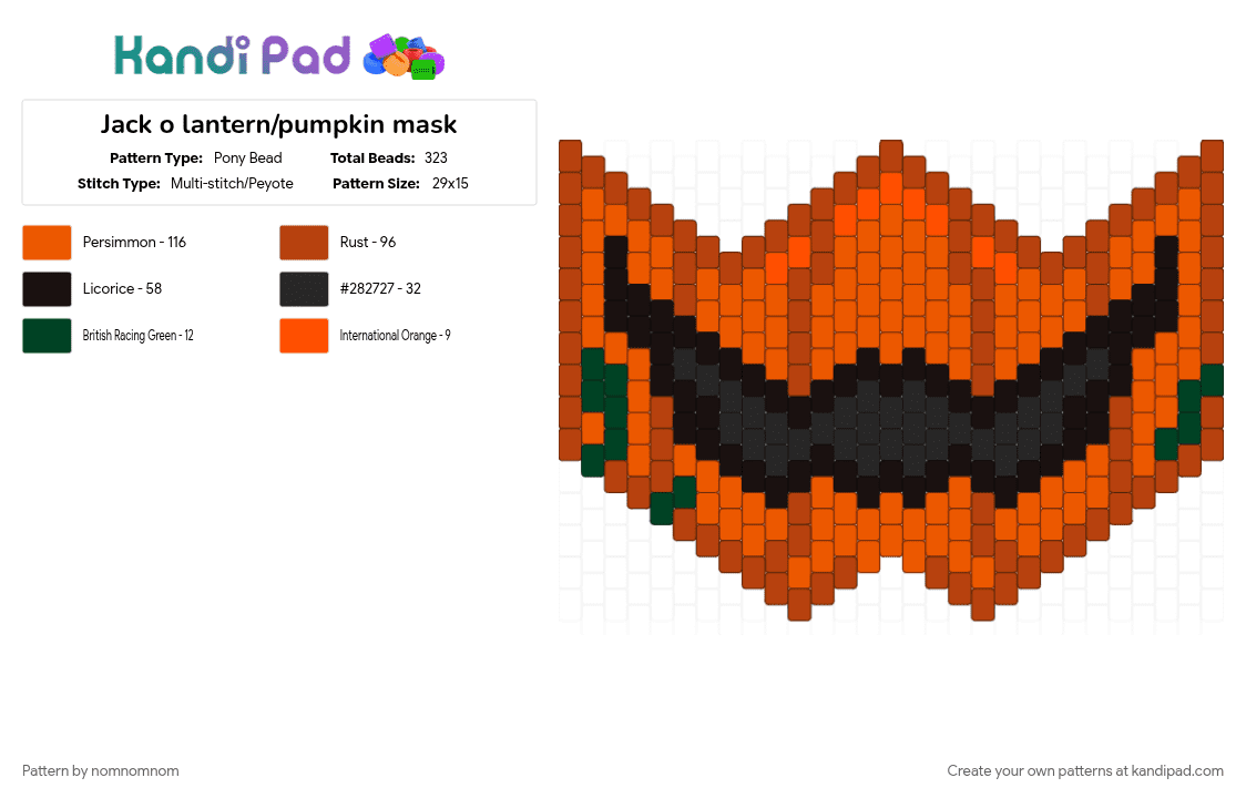 Jack o lantern/pumpkin mask - Pony Bead Pattern by nomnomnom on Kandi Pad - 