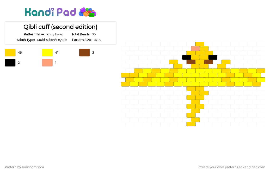 Qibli cuff (second edition) - Pony Bead Pattern by nomnomnom on Kandi Pad - yellow,qibli