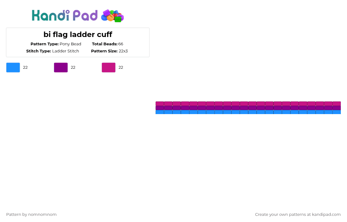 bi flag ladder cuff - Pony Bead Pattern by nomnomnom on Kandi Pad - light blue,pink,pride