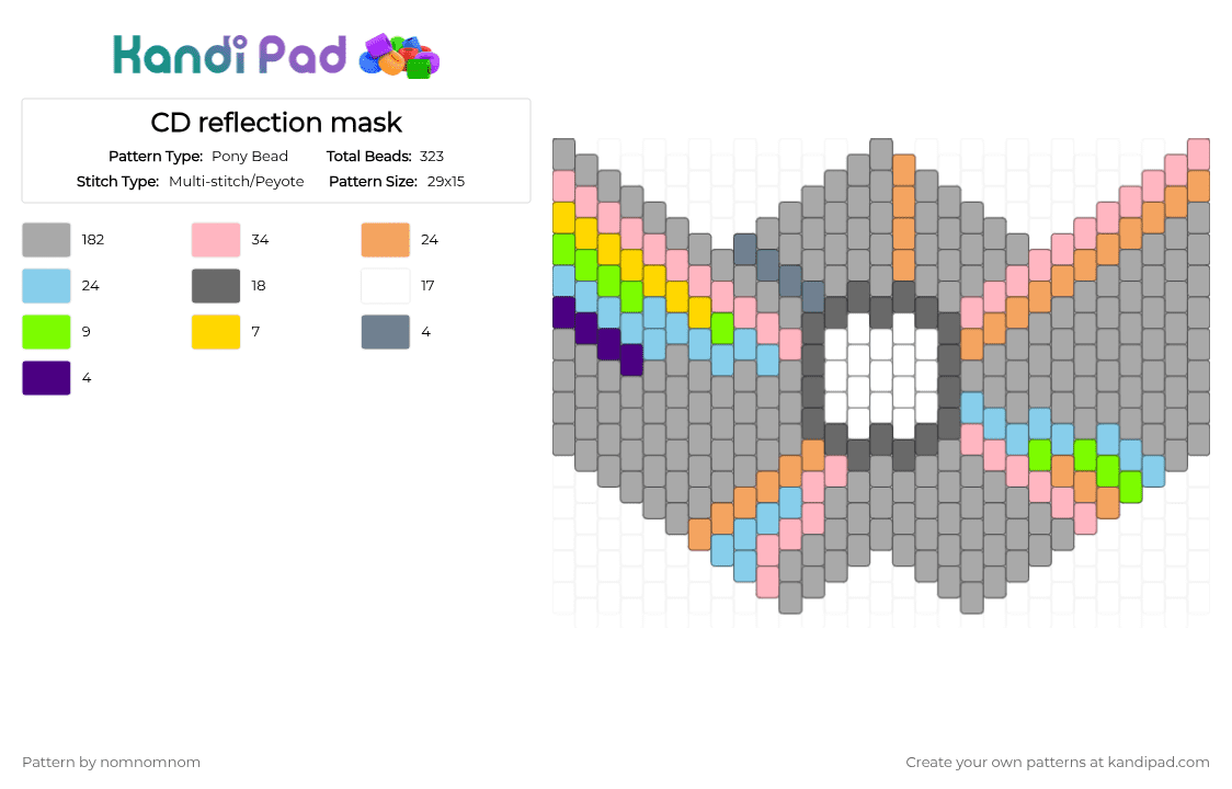CD reflection mask - Pony Bead Pattern by nomnomnom on Kandi Pad - beige,pink,shiny,reflection,cd,music,cotdcds,rainbow,reflect